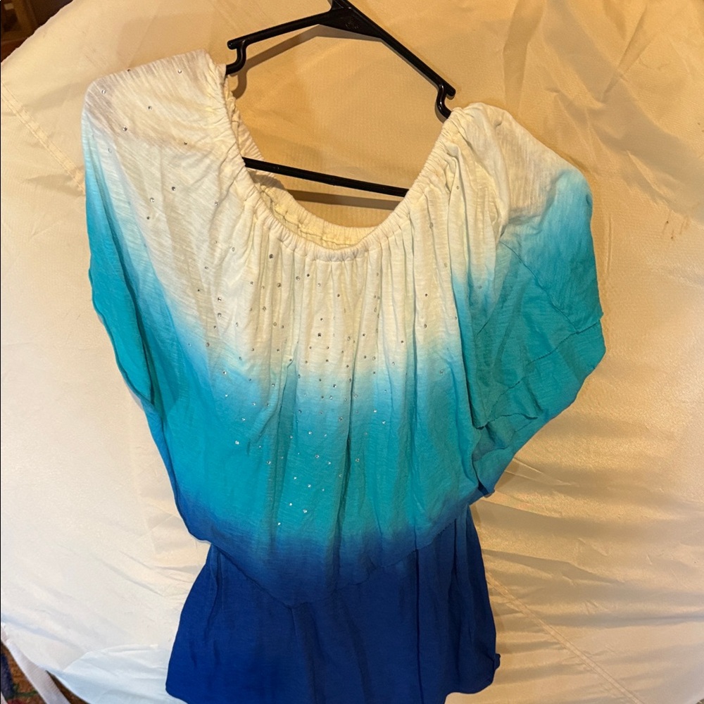 Reba White and Blue Ombre Blouse